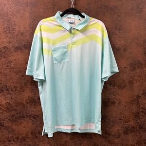 Ping‎ Golf Polo Mens XL Modern Fit Sensor Cool Blue Chevron Short Sleeve Shirt